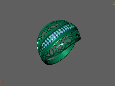 Women Ring With Stone Diamond Ready STL 3DM Models Womens Rings 3D print model 4