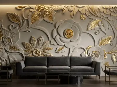 modern rose panel wall decor set relief stl mural CNC 299  3D model