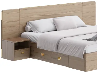Brown Wooden Panel Bed 3D model