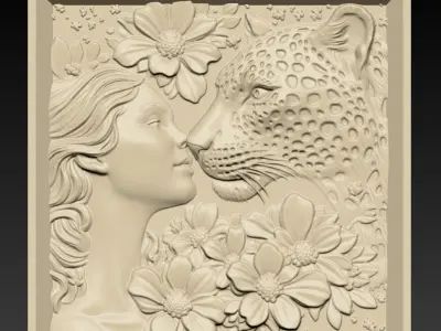 Leopard Head and A Girl A26 3D print model