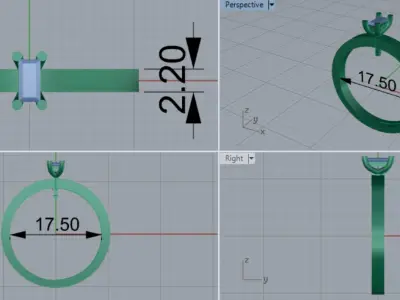 Solitaire Baguette diamond ring 3D print model