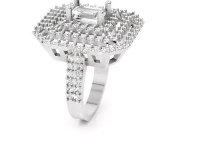Luxury Rectangular Halo Ring Pave Band Diamond STL Model 3D print model