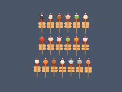 Christmas Animal Garden Stakes Low-poly 3D model