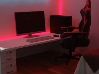 GamingRoom room with lighting and desk 3D model