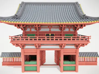 Japanese temple Low-poly 3D model
