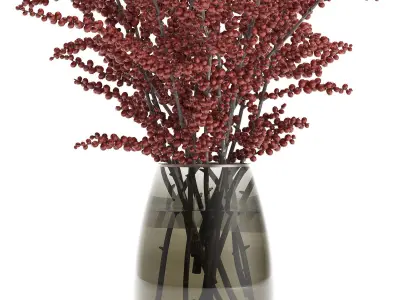 Bouquet of branches with red berries in a vase 99 3D model