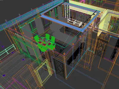 Realistic low poly Interior living and dining room scene Low-poly 3D model