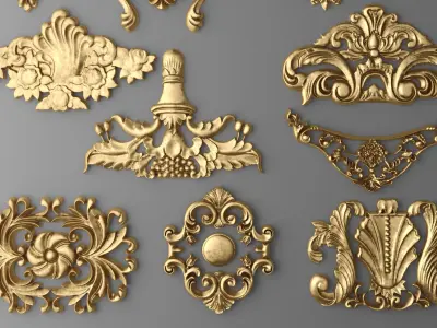 Cartouches SET 2 gold ornate ornaments 3D model