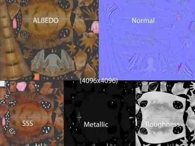 Realistic Iguana Game ready 3D model on rock in forest Low-poly 3D model