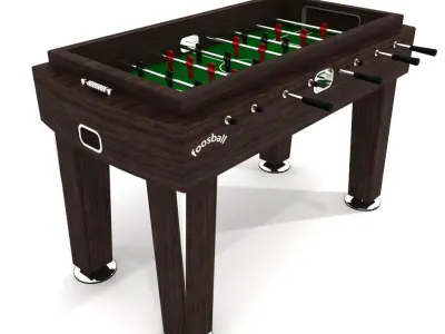 Wood Foosball Soccer table with green pitch 3D model