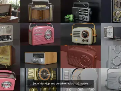 Set of desktop and portable radios 3D Model Collection