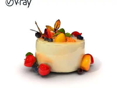 Deluxe Fruit Cake Model Pack with Decorative Elements Low-poly 3D model