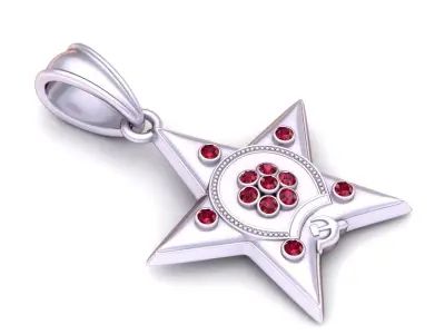 Golden Star Pendant with Ruby 3D print model