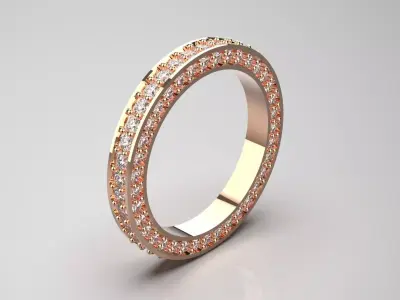 Three-Row Diamond Eternity Band in Rose Gold model rr0032 3D print model