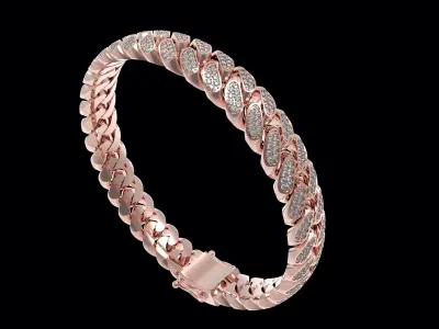 Miami Cuban link Chain Diamond Paved Bracelet 10mm width 3D print model