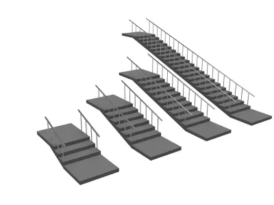 Linear Stairs with Railing Pack 3D model