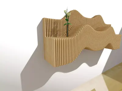 Parametric Wavy Wooden Wall Decor  Shelf 02 3D model