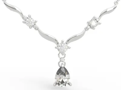 Elite Diamond V-Shape Pendant Necklace with Pear Drop 3D print model
