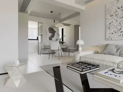 Modern living room dining room interior scenes  3D model