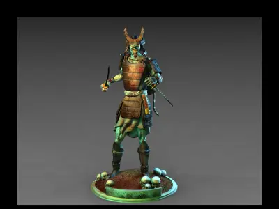 senjutsu samurai statue holding sword 3D print model