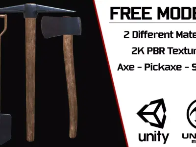 Free Tools Pack Axe Shovel Pickaxe Free low-poly 3D model