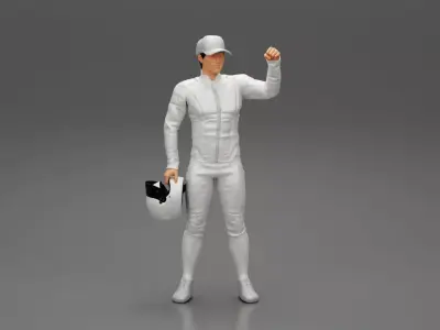 Motorbiker holding his helmet while waving his hand 3D print model