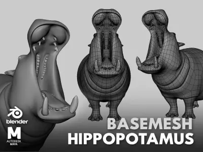Hippopotamus Basemesh Low-poly 3D model