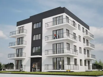 Modern Apartment Building 3D Model   Five Story Residential 3D model