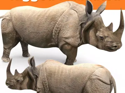 3d Rhino rigged with Animated Rhinoceros realistic Model Low-poly 3D model