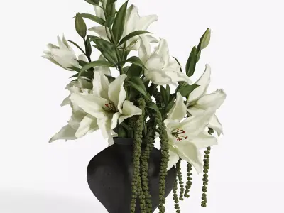 White Lily Cascade in Charcoal Vase 52 3D model