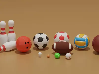 Sport Balls Collection Low-poly 3D model