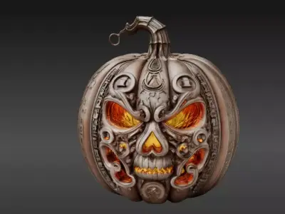 Enchanted Flame Pumpkin 3D Model Jack-O -Lantern 3D Model Low-poly 3D model