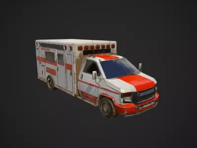 Low Poly Abandoned Rusty Ambulance - Textured Low-poly 3D model