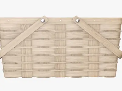 Wicker basket picnic with handles light brown 3D model