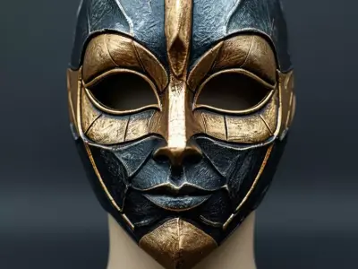 Luxury Warrior Mask 3D Model Gold Accents Black Leather Texture Low-poly 3D model