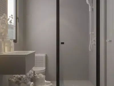 Realistic Modern Dark Bathroom Interior Scene 3D model