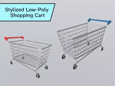 Stylized Low-Poly Shopping Cart Low-poly 3D model