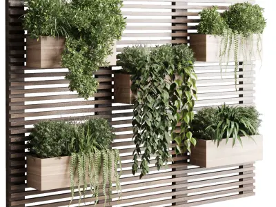 plants set partition in wooden frame Vertical graden 3D model