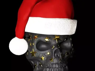 Skull with Stars Christmas Hat Hat is detachable  Hollow inside 3D print model