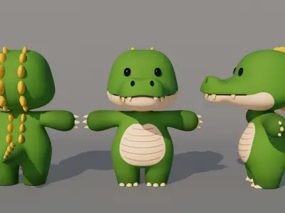Rigged Cartoon Crocodile Low-poly 3D model
