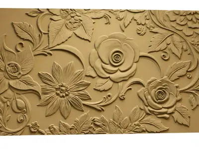 modern rose panel wall decor set relief stl mural CNC 299  3D model