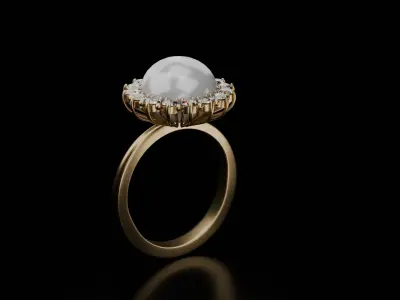  A Gold Pearl Ring with Diamond Accents Free low-poly 3D model
