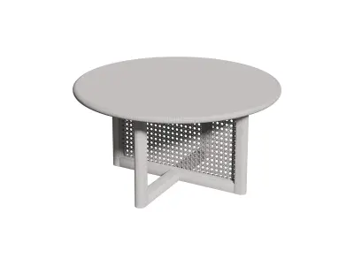 Homary Modern Natural Round Pine Wood Rattan Coffee Table 3D model