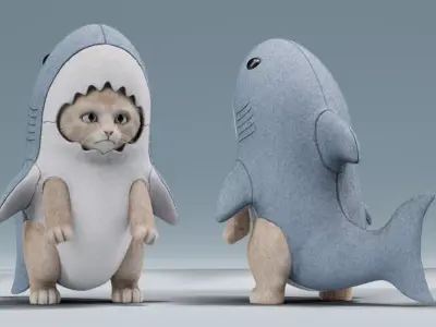 High Detailed Shark Cat Baby Costume 3D model