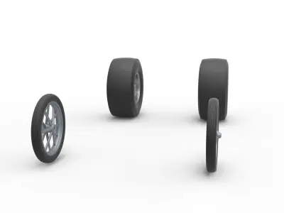 Wheel set of Vintage Front engine dragster V3 Scale 1 to 25 3D print model