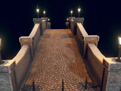 Bridge 3 with lights Low-poly 3D model