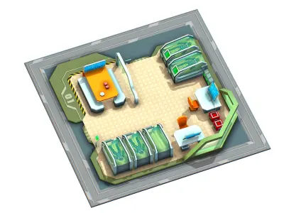 isometrical recreation room barrack hospital 1 Low-poly 3D model