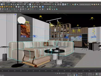 Modern Luxury Living Room Interior Scene in 3ds Max and VRay 3D model
