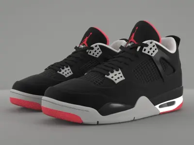 Air Jordan 4 Retro Bred PBR Low-poly 3D model