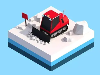 Cartoon Low Poly Snowcat Track Vehicle Small Free 3D model